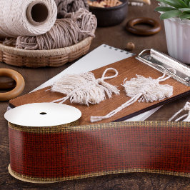 リアルなBurlapテクスチャシンプルの素朴金ゴールドと赤 サテンリボン