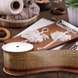 リアルなBurlapテクスチャシンプルの素朴金ゴールドと赤 サテンリボン