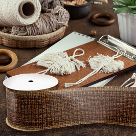 リアルなBurlapテクスチャシンプル素朴Dark Brown サテンリボン