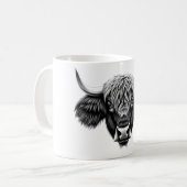 リアルなYak頭部Tシャツ – ユニーク白黒 コーヒーマグカップ (正面左)