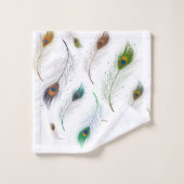 リアルカラフルな孔雀の鳥の羽 バスタオルセット (ウォッシュタオル)