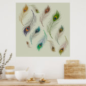 リアルカラフルな孔雀の鳥の羽 ポスター (キッチン)