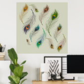 リアルカラフルな孔雀の鳥の羽 ポスター (ホームオフィス)