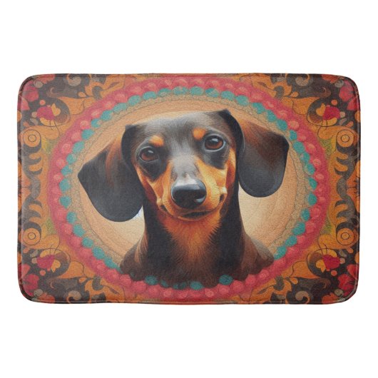 リアルカラフル縁どキュートな犬の愛人 バスマット (正面)