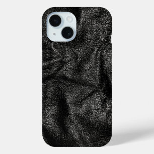 リアルクールな黒のレザーテクスチャ iPhone 15ケース