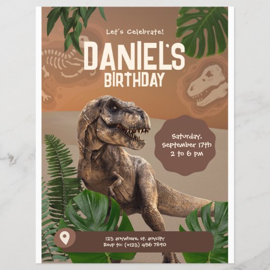 リアルクール恐竜誕生日招待状 チラシ (正面)