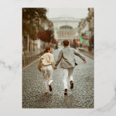 リアルゴールドのエレガントなボヘミアン+ミニマリスト2枚の写真の結婚式 箔招待状 (裏面)