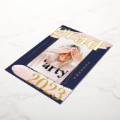 リアルゴールドピンクブルー水彩写真卒業 箔招待状 (回転した状態)