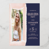 リアルゴールドピンクブルー水彩写真卒業 箔招待状 (裏面)