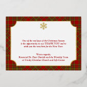 リアルゴールドホイルのメリークリスマススノーフレークがチェック柄に 箔シーズンカード (裏面)