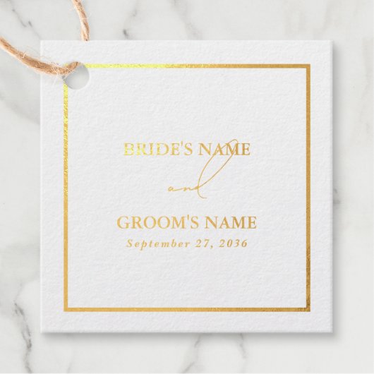 リアルゴールドホイル モダン ホワイト＆ゴールド ウェディング フェイバータグ (正面)