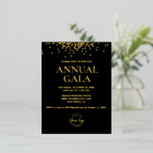 リアルゴールド箔のコンフェッティ ブラックカスタムロゴ ガラ 箔招待状ポストカード (立ち正面)