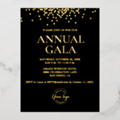 リアルゴールド箔のコンフェッティ ブラックカスタムロゴ ガラ 箔招待状ポストカード (正面)