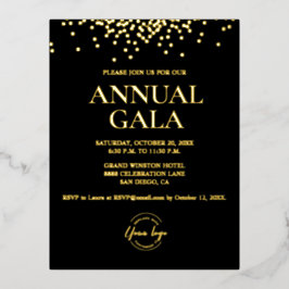 リアルゴールド箔のコンフェッティ ブラックカスタムロゴ ガラ 箔招待状ポストカード
