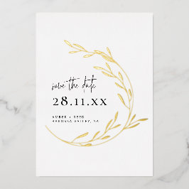 リアルゴールド箔 シンプル ミニマルリース Save the Date 箔招待状