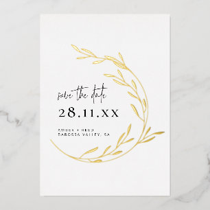 リアルゴールド箔 シンプル ミニマルリース Save the Date 箔招待状