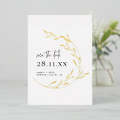 リアルゴールド箔 シンプル ミニマルリース Save the Date 箔招待状 (立ち正面)