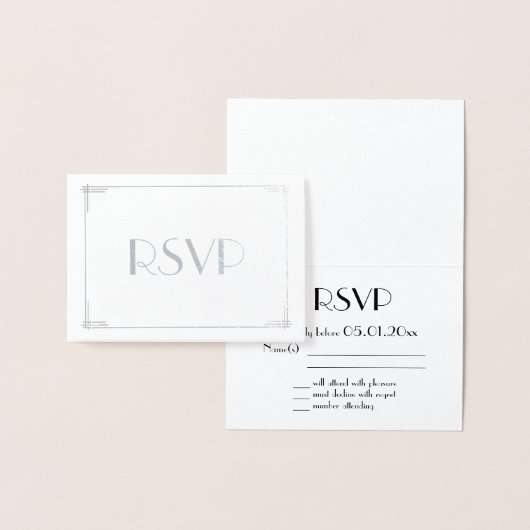 リアルシルバーフォイル アートデコ ウェディング RSVP カード 3.5x5 (ディスプレー)