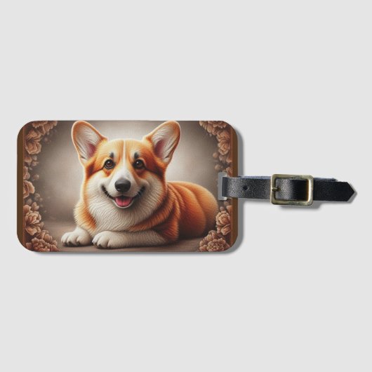 リアルスタイリッシュなカラフル縁どコルギドッグのブラウエン ラゲッジタグ (正面横)
