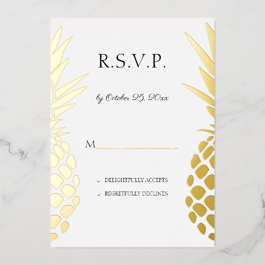 リアルフォイルパイナップル ウェディング RSVP  箔招待状 (正面)