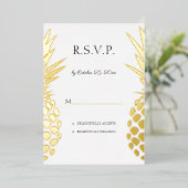 リアルフォイルパイナップル ウェディング RSVP  箔招待状 (立ち正面)