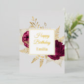リアルフォイル ゴールデン エレガント ローズ バースデー カード (立ち正面)
