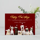 リアルフォイル ゴールド ハッピー ホリデイズ かわいいクリスマス犬 箔シーズンカード (立ち正面)