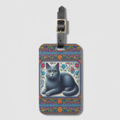 リアルロシアのな青い猫カラフルのフローラ縁ど ラゲッジタグ (正面縦)