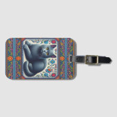 リアルロシアのな青い猫カラフルのフローラ縁ど ラゲッジタグ (正面横)