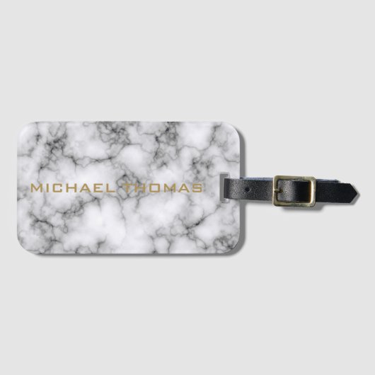 リアル素晴らしな白い大理石パターンモノグラム ラゲッジタグ (正面横)