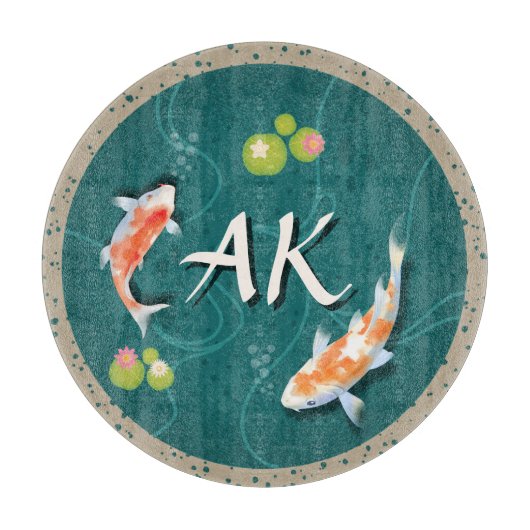 リアル緑日本のコイ魚池 カッティングボード (正面)