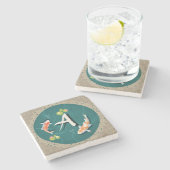 リアル緑日本のコイ魚池 ストーンコースター (横)