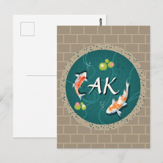 リアル緑日本のコイ魚池 ポストカード (正面/裏面)