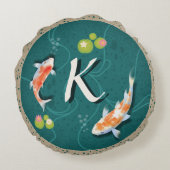 リアル緑日本のコイ魚池 ラウンドクッション (裏面)