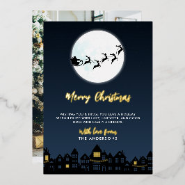 *リアル・ゴールド・フォイル* メリー・クリスマス サンタのそりと写真 箔シーズンカード