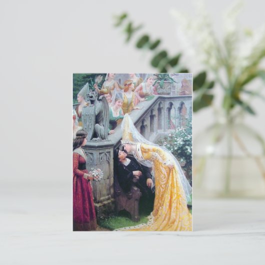リイトン 中世の女性が男性にキスする ポストカード (スタンド正面)