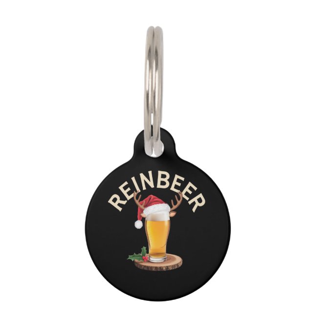 リインビールクリスマスセータおもしろいーホリデービールギフト ペット　ネームタグ (正面)
