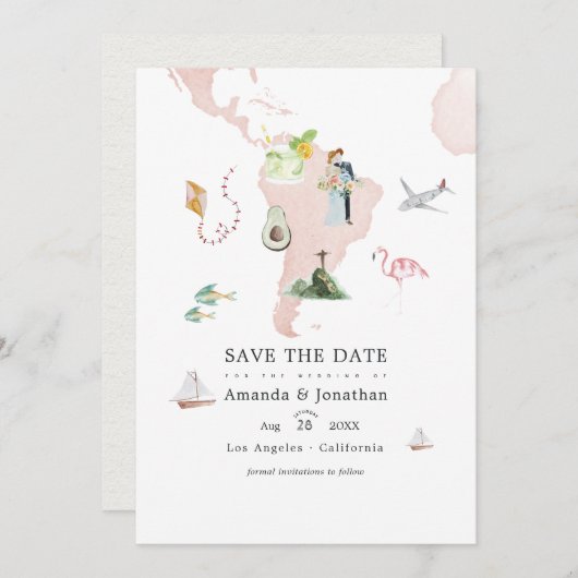 リオの目的地ウェディングフォト 水彩画マップ セーブザデート (正面/裏面)