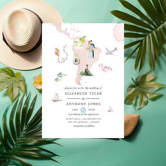 リオの目的地ウェディング 水彩画マップ 招待状