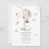 リオの目的地 水彩地図 QRコード ウェディング 招待状 (正面)