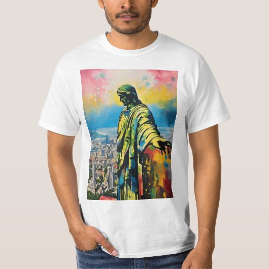 「リオの霊：救い主の手であるジャイアントキリスト」 Tシャツ (正面)