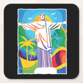 リオデジャネイロクリストレッドエントールカラフルブラジル スクエアペーパーコースター (正面)