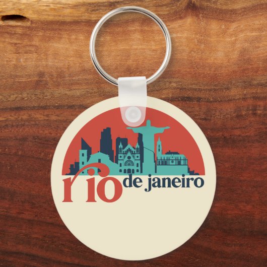 リオデジャネイロシティスカイラインヴィンテージ街並 キーホルダー (正面)