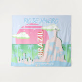 リオデジャネイロブラジルトラベルアートブルーイラストレーション タペストリー (正面(横))