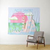 リオデジャネイロブラジルトラベルアートブルーイラストレーション タペストリー (インサイチュ(横))