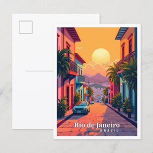 リオデジャネイロブラジルヴィンテージ旅行イラストレーション ポストカード