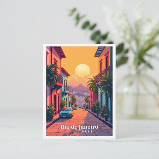 リオデジャネイロブラジルヴィンテージ旅行イラストレーション ポストカード (スタンド正面)