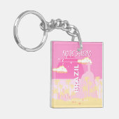 リオデジャネイロブラジル旅行アートピンクイラストレーション キーホルダー (正面左)