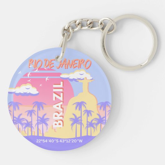 リオデジャネイロブラジル旅行アートブルーポスター キーホルダー (裏面)