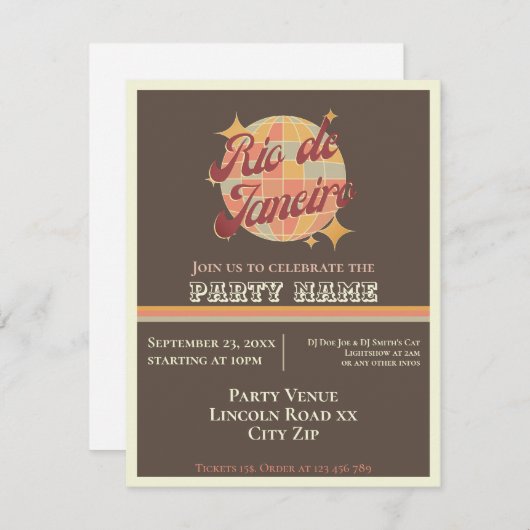 リオデジャネイロ・ブラジル・ブラジルをテーマにしたパーティー招待状 招待状 (正面/裏面)